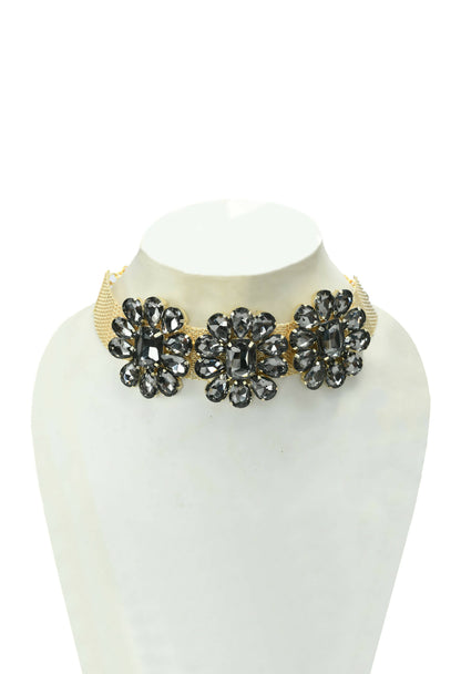 Mominos Fashion Joharkamal Gold-Polished Brass Finish Stone Choker For Women & Girls (Grey)