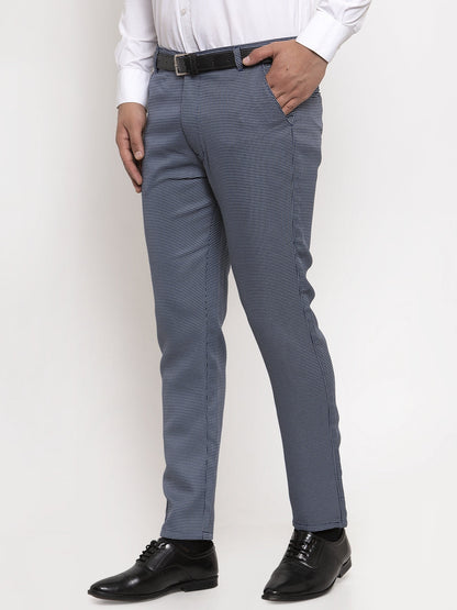 Jainish Men's Navy Cotton Polka Dots Formal Trousers ( GP 257Navy-Blue )