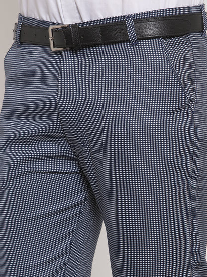Jainish Men's Navy Cotton Polka Dots Formal Trousers ( GP 257Navy-Blue )
