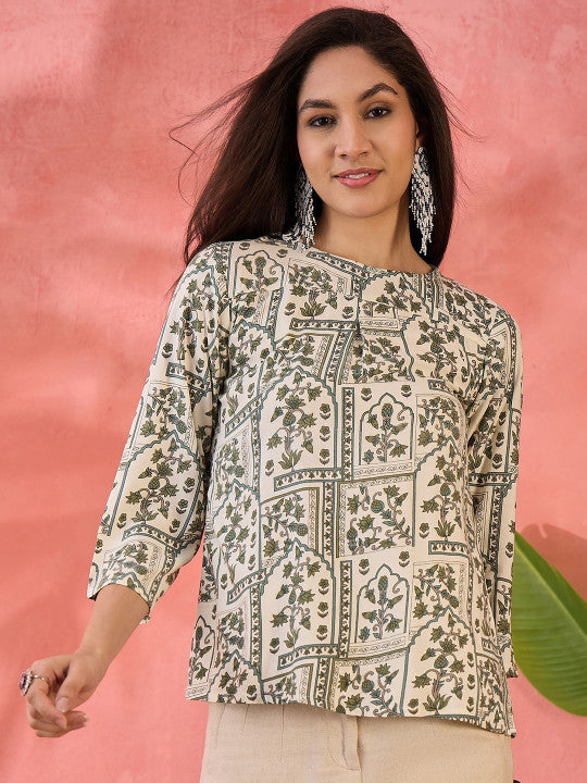 Sangria Printed Round Neck Top
