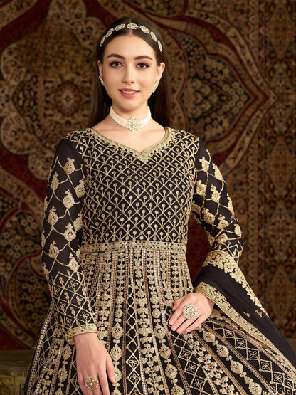 Anaita Black Embroidered Net Stitched Anarkali Suit