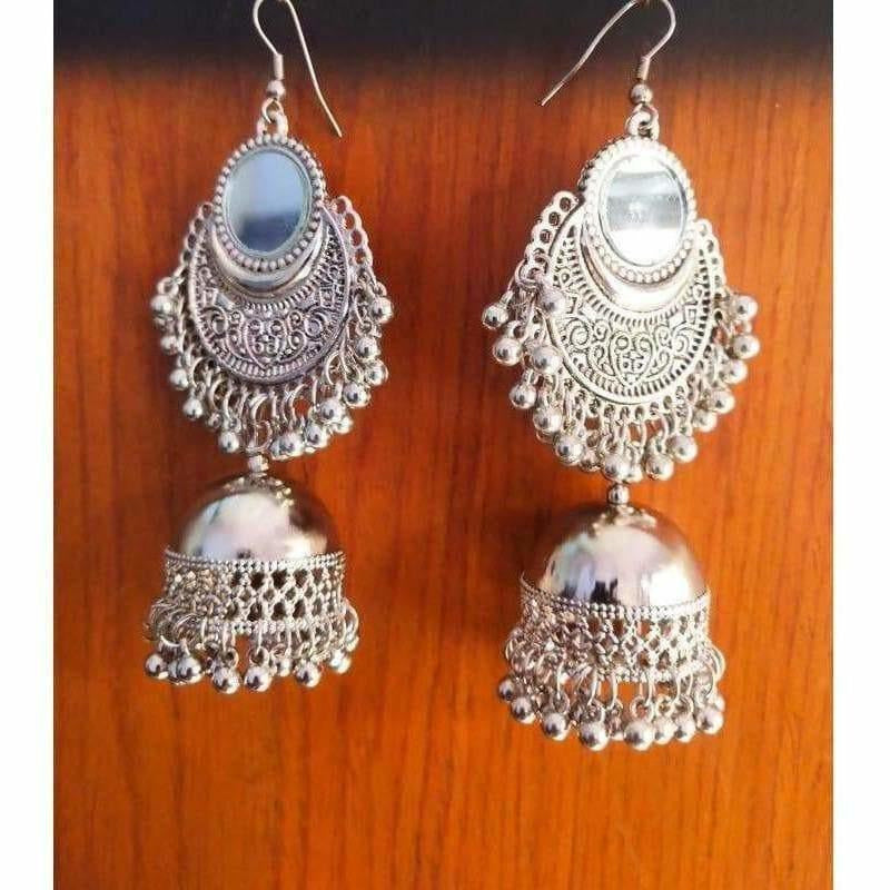 MS Fashion India Latest Designer Oxidized Silver Jhumka Half Moon Earrings