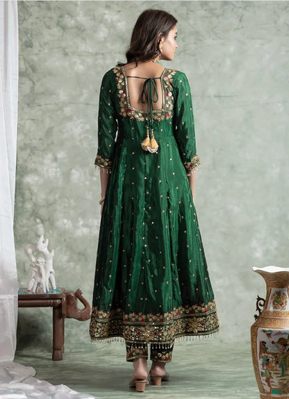Yash Enterprise Green Silk Embroidery Party Wear Suit Set