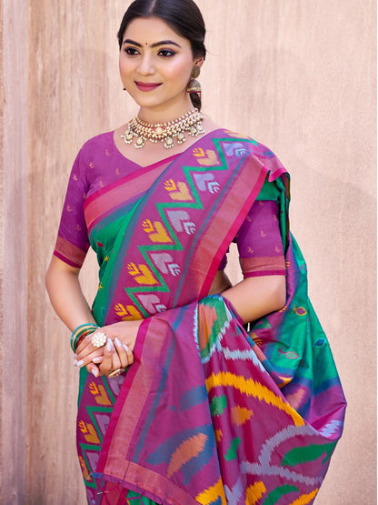 Anaita Green Silk Saree With Blouse Piece