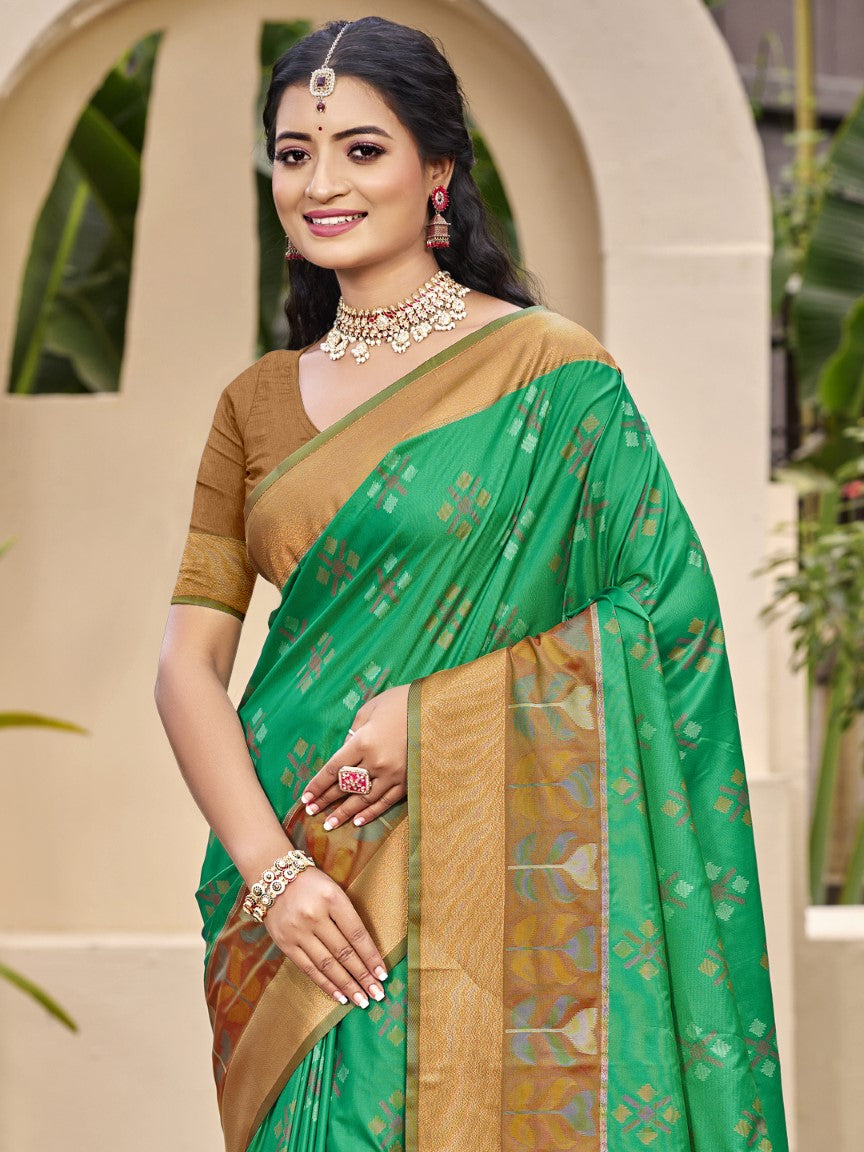 Anaita Green Silk Saree With Blouse Piece