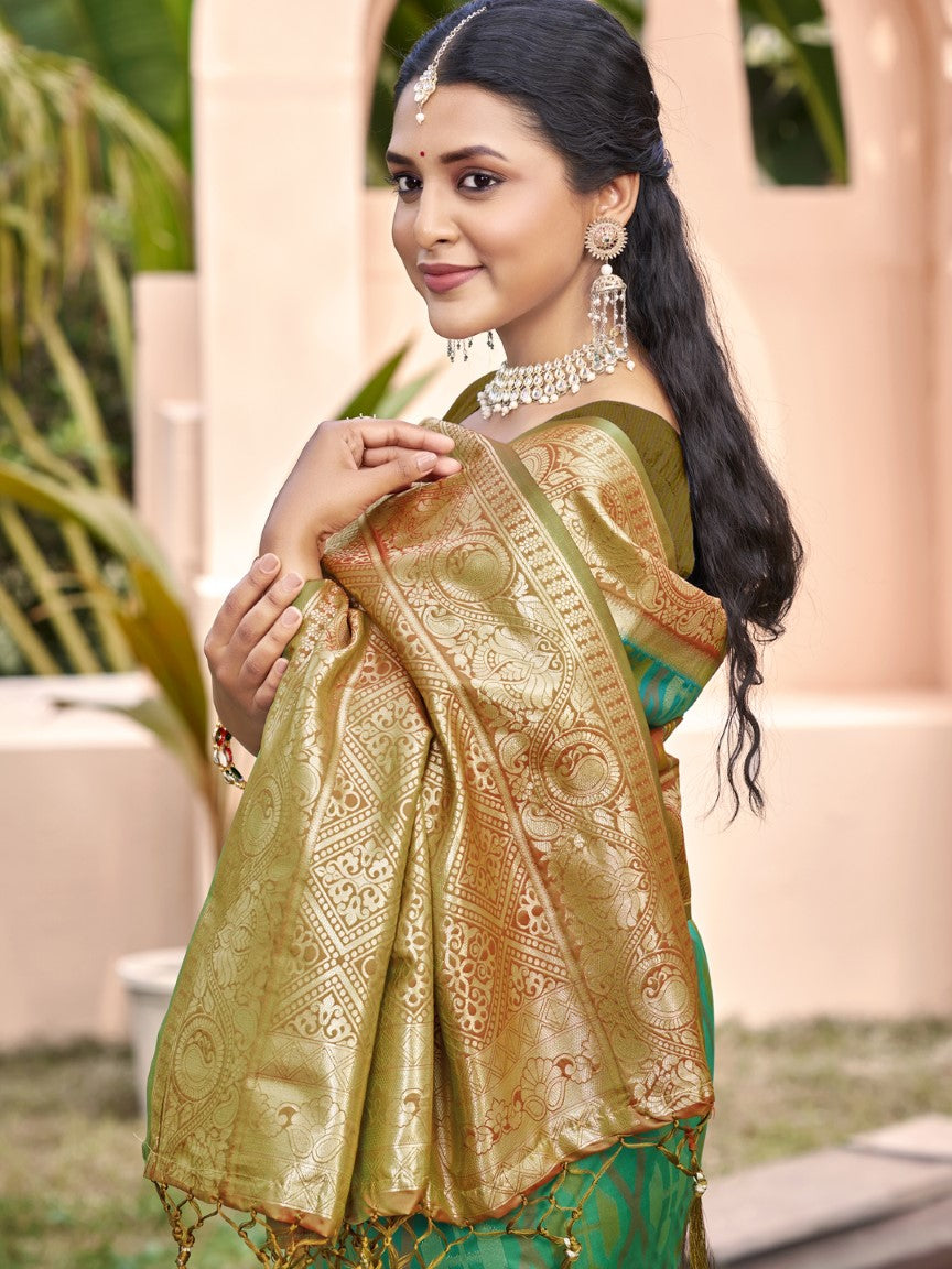 Anaita Green Silk Saree With Blouse Piece