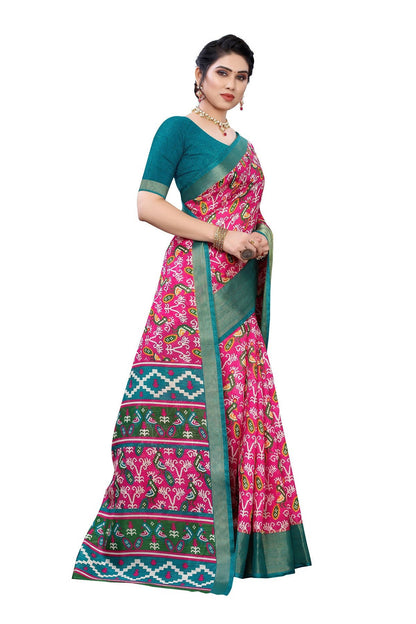 Vamika Pink & Green Linen Jari Border Saree (JANKI PINK)