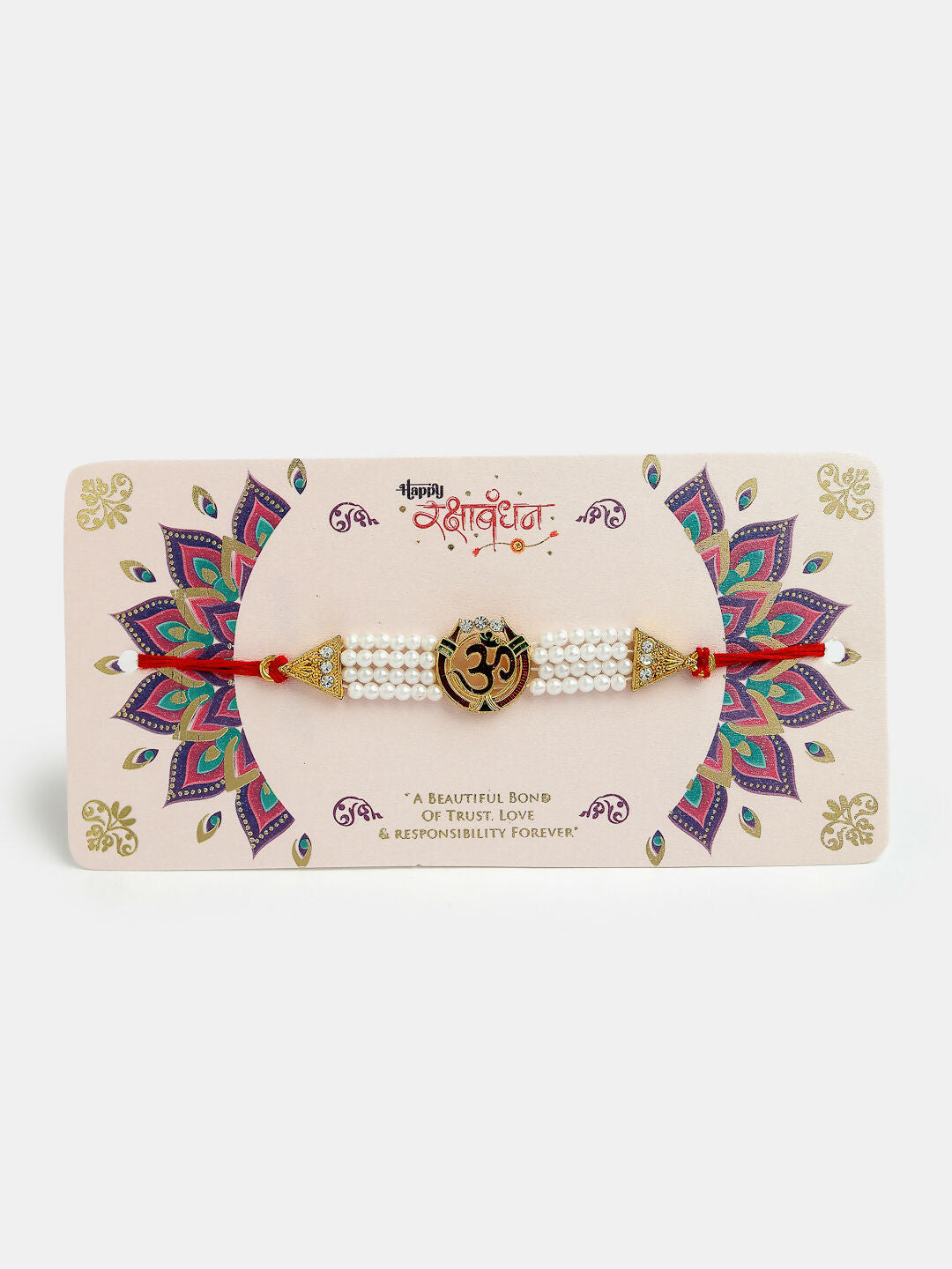 NVR Men Set of 4 Gold-Toned Stone-Studded & Beaded Rakhi With Roli Chawal