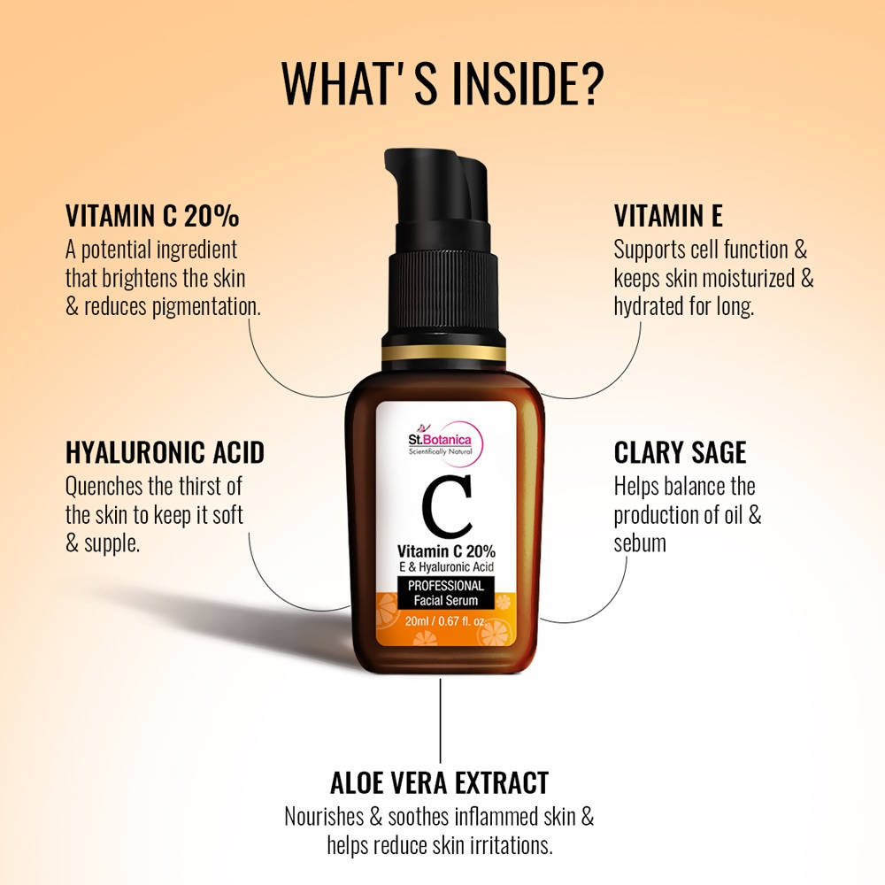 St.Botanica Vitamin C 20% E & Hyaluronic Acid Professional Facial Serum - 20 ml