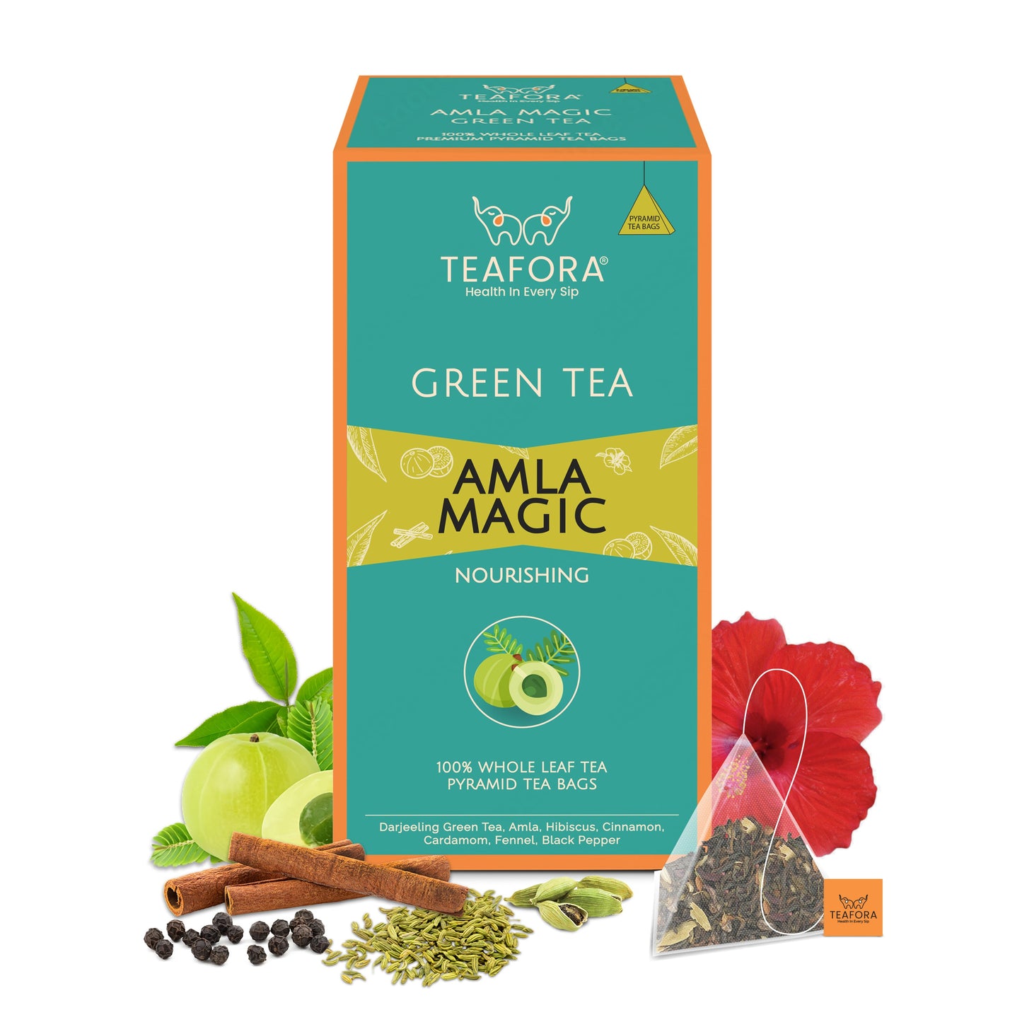 TEAFORA Amla Magic Green Tea | 20 Count Pyramid Tea Bags