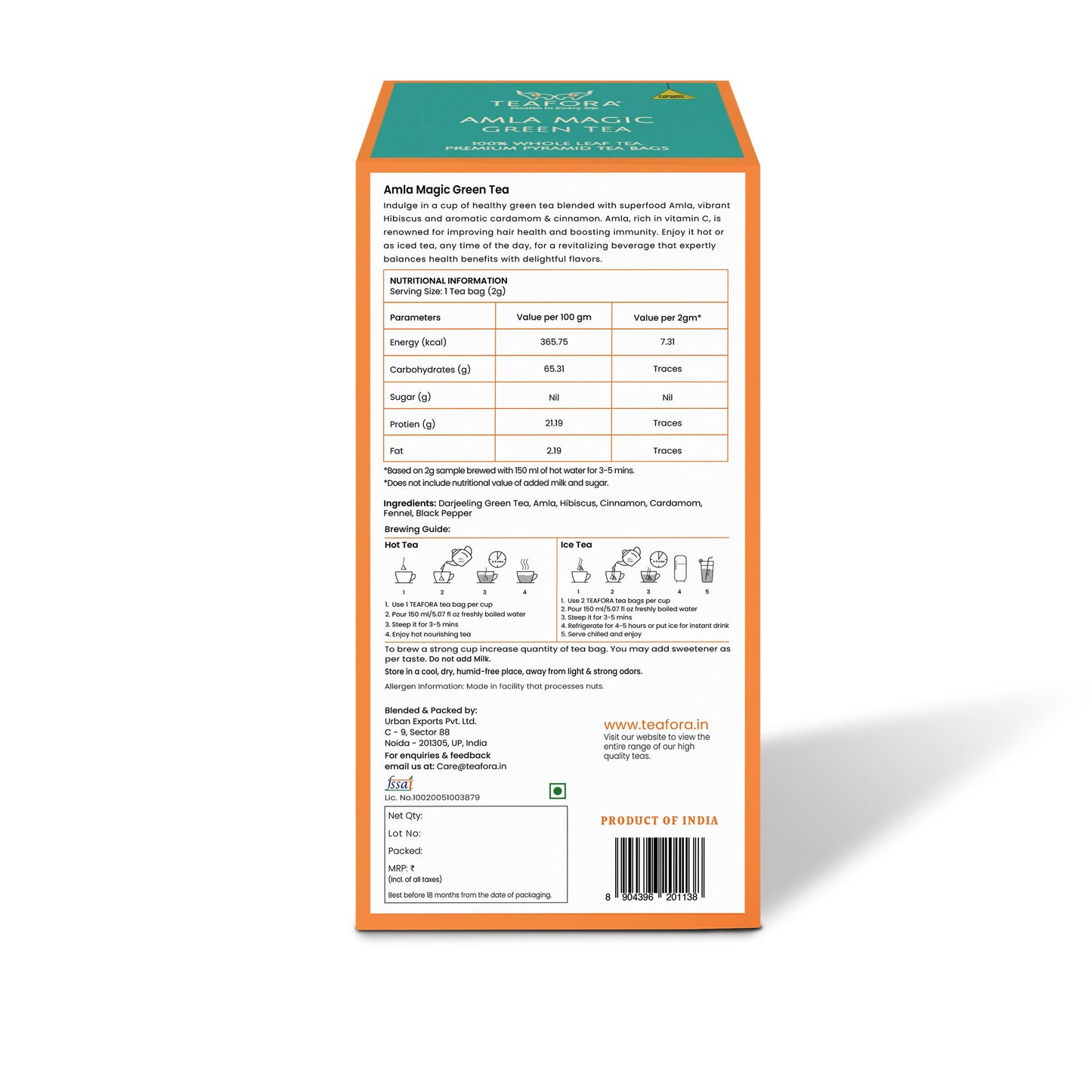 TEAFORA Amla Magic Green Tea | 20 Count Pyramid Tea Bags