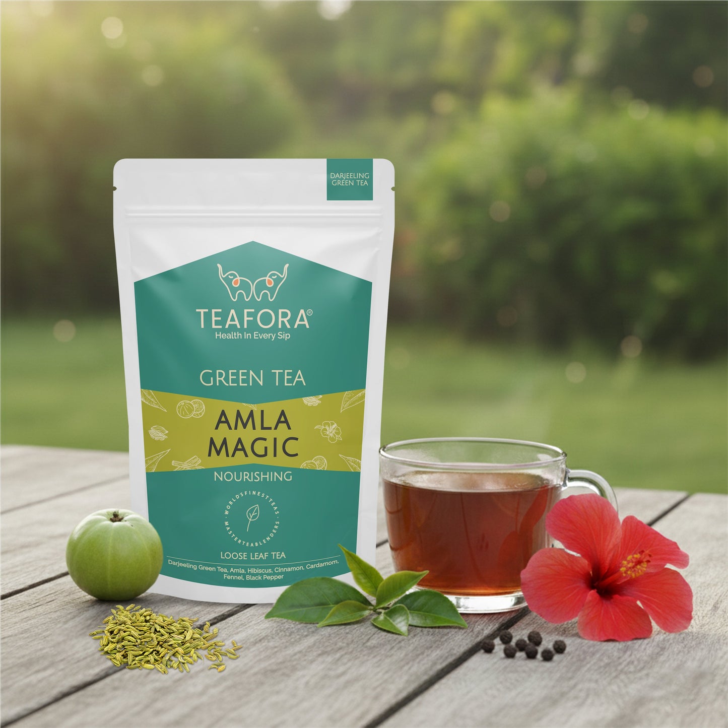 TEAFORA Amla Magic Green Tea | Whole Leaf Tea | Blended with Amla, Hibiscus, Fennel, Cardamom & Cinnamon | 100% NATURAL | Brew Hot or Iced Tea