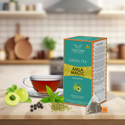 TEAFORA Amla Magic Green Tea | 20 Count Pyramid Tea Bags