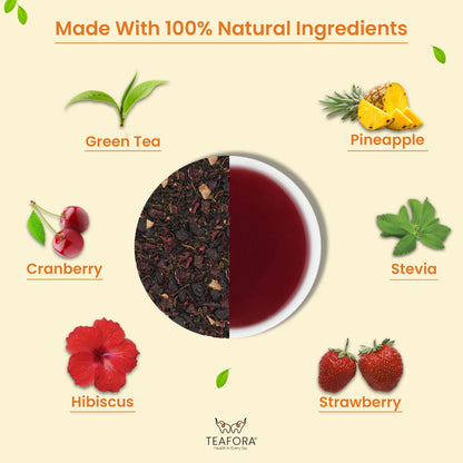 TEAFORA Berry Punch Green Tea | Zingy & Refreshing | Darjeeling Tea Loose | 100% Natural Fresh Berries & Hibiscus Flower | Brew Hot or Iced Tea