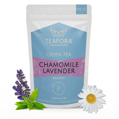 TEAFORA Chamomile Lavender Green Tea | Loose Leaf Tea | Calming & Relaxing Chamomile Sleep Tea | Bedtime Tea | 100% NATURAL | Brew Hot or Iced Tea