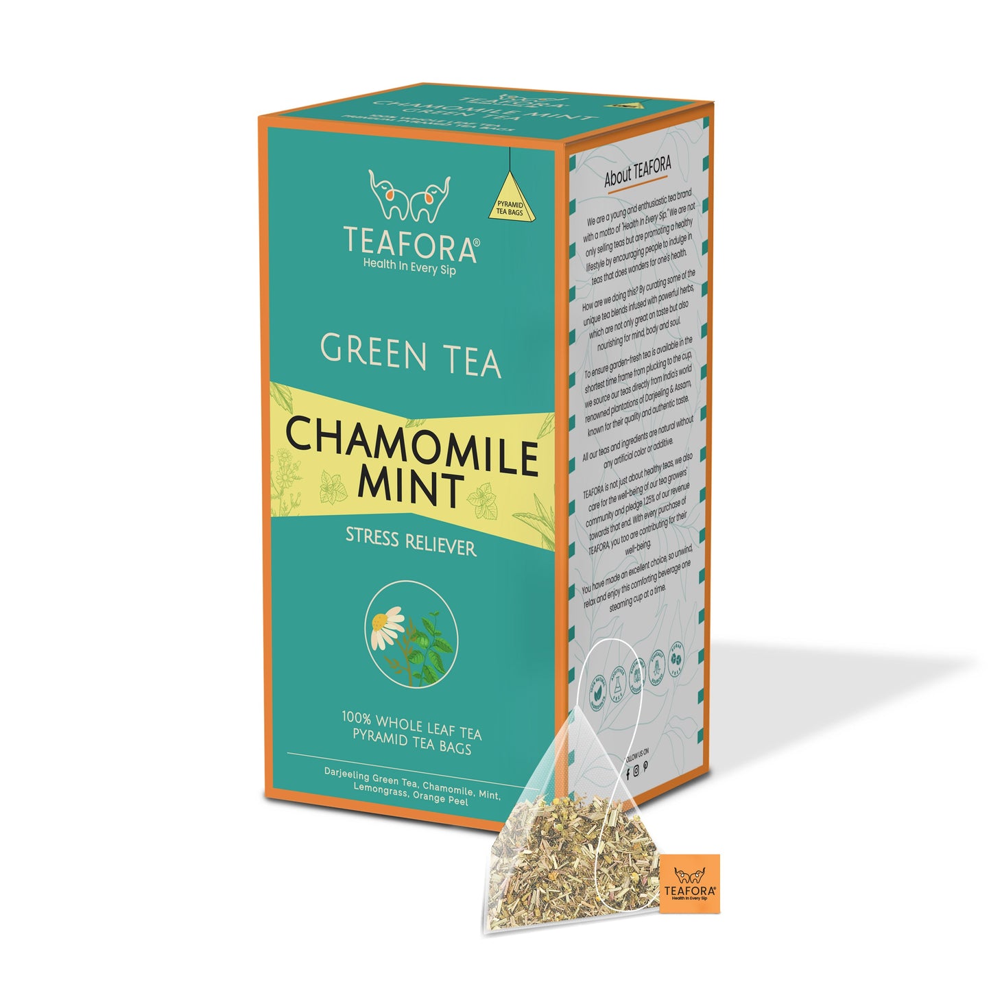 TEAFORA Chamomile Mint Green Tea | 20 Count Pyramid Tea Bags