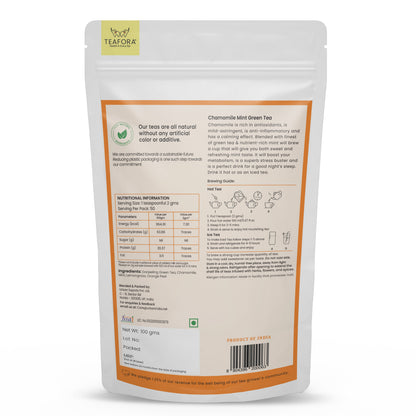 TEAFORA Chamomile Mint Green Tea | Darjeeling Loose Leaf Tea | Natural Sleep Tea with Calming & Relaxing Properties | 50 Cups Hot or Iced Tea