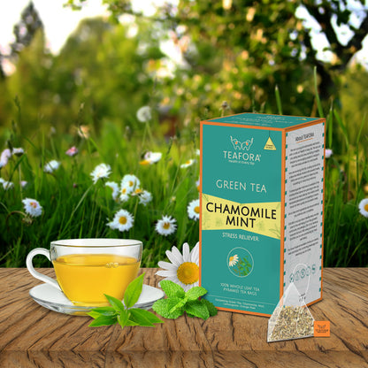 TEAFORA Chamomile Mint Green Tea | 20 Count Pyramid Tea Bags