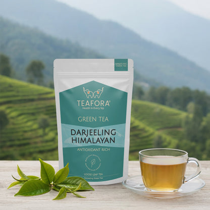 TEAFORA Darjeeling Himalayan Green Tea | Loose Leaf Tea | Relaxing & Stress Relief Tea | Immune Support | Brew Hot or as an Iced Tea