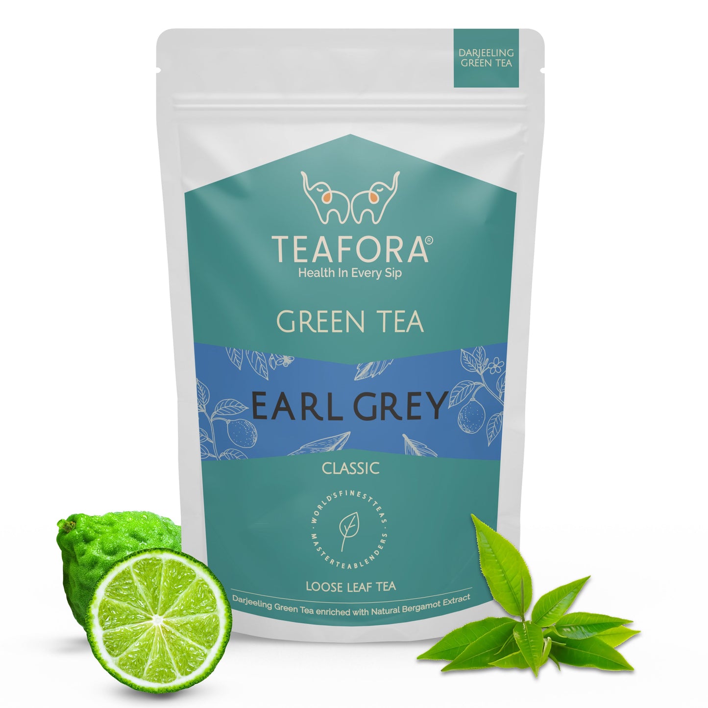 TEAFORA Earl Grey Green Tea | Darjeeling Loose Leaf Tea Enriched with Natural Bergamot Extract | 100% NATURAL | 50 Cups Hot or Iced Tea
