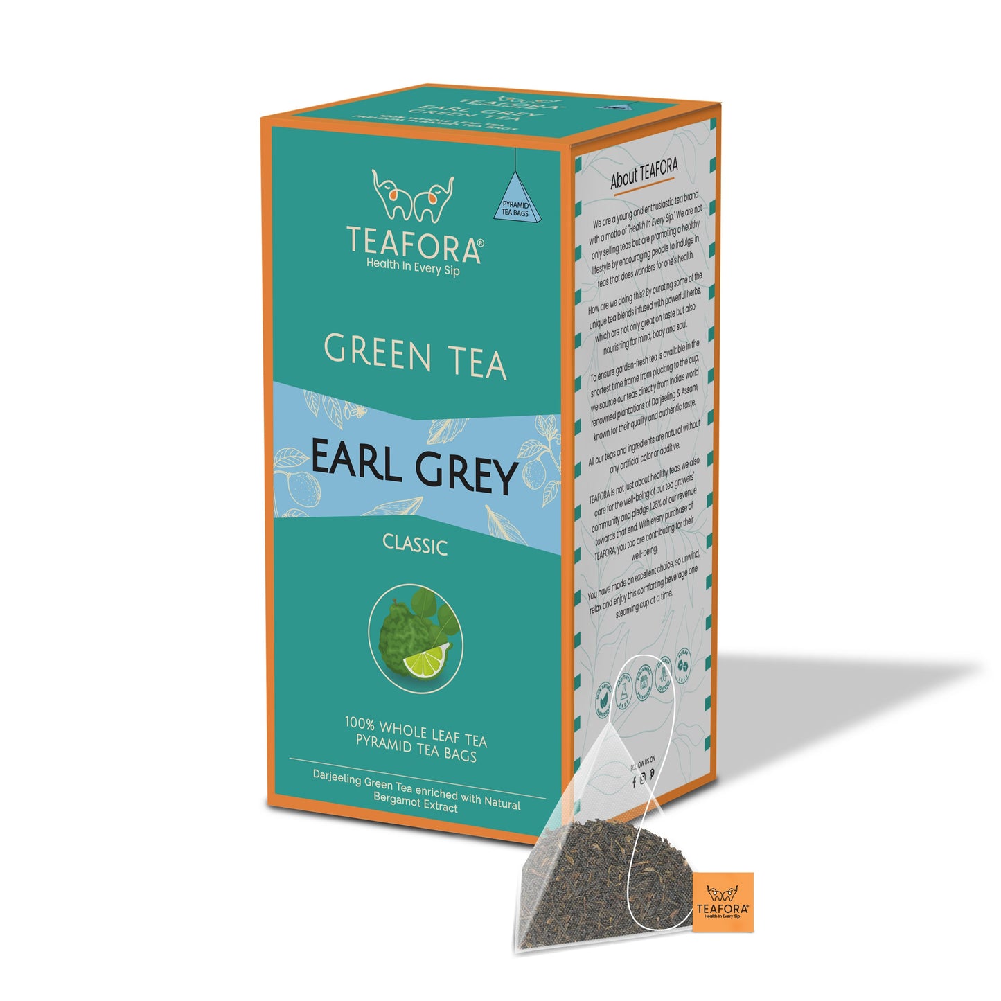 TEAFORA Earl Grey Green Tea | 20 Count Pyramid Tea Bags