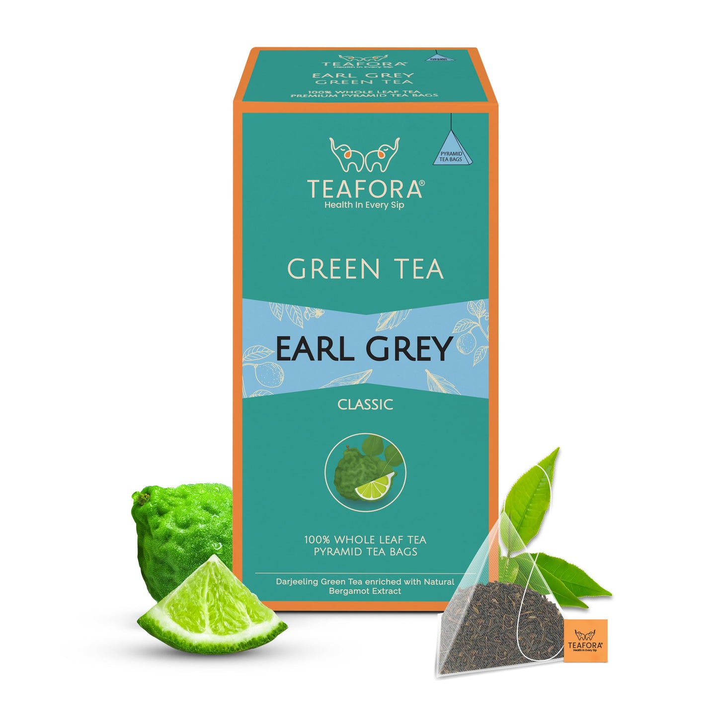 TEAFORA Earl Grey Green Tea | 20 Count Pyramid Tea Bags