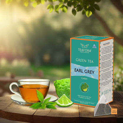 TEAFORA Earl Grey Green Tea | 20 Count Pyramid Tea Bags