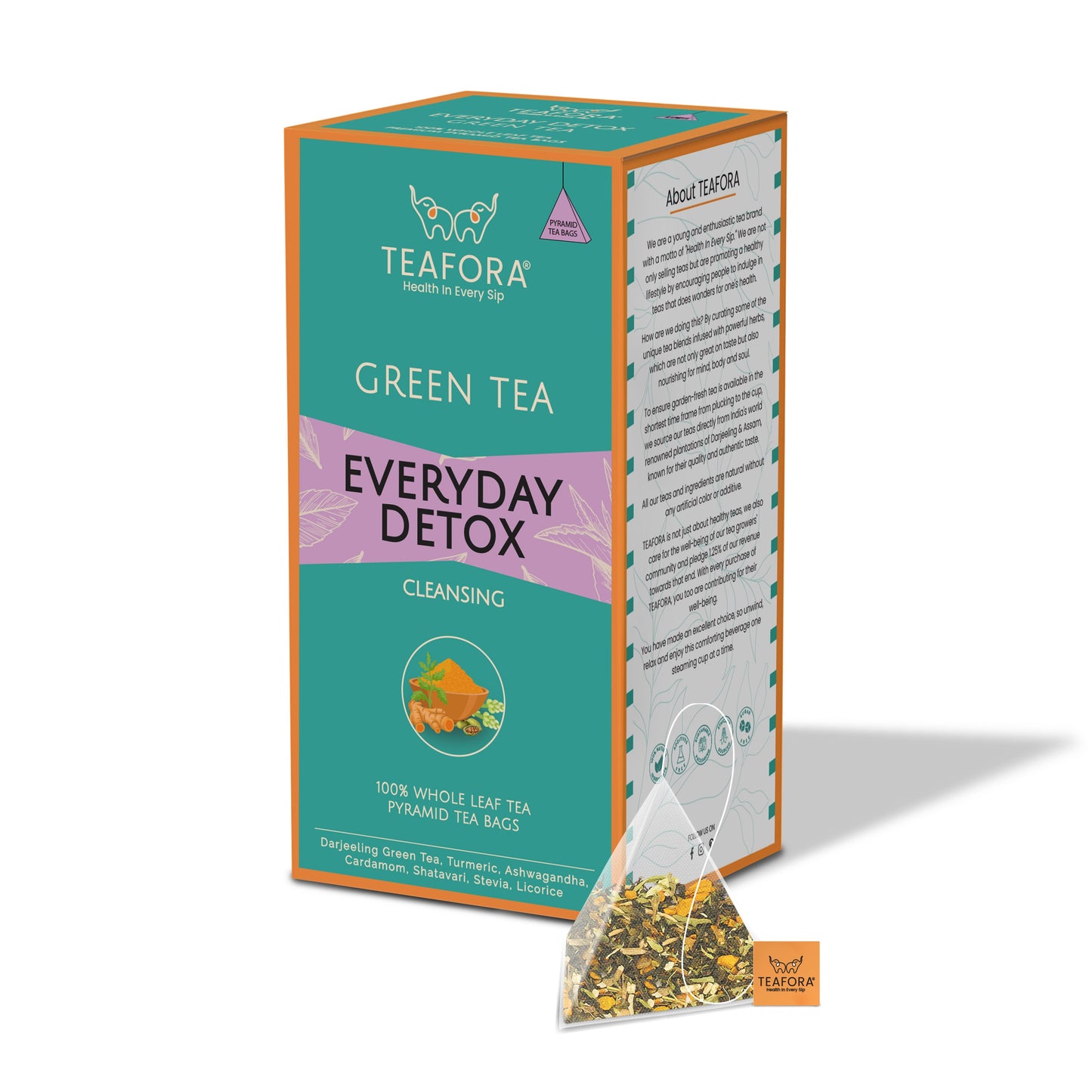 TEAFORA Everyday Detox Green Tea Bags | 20 Count Pyramid Tea Bags