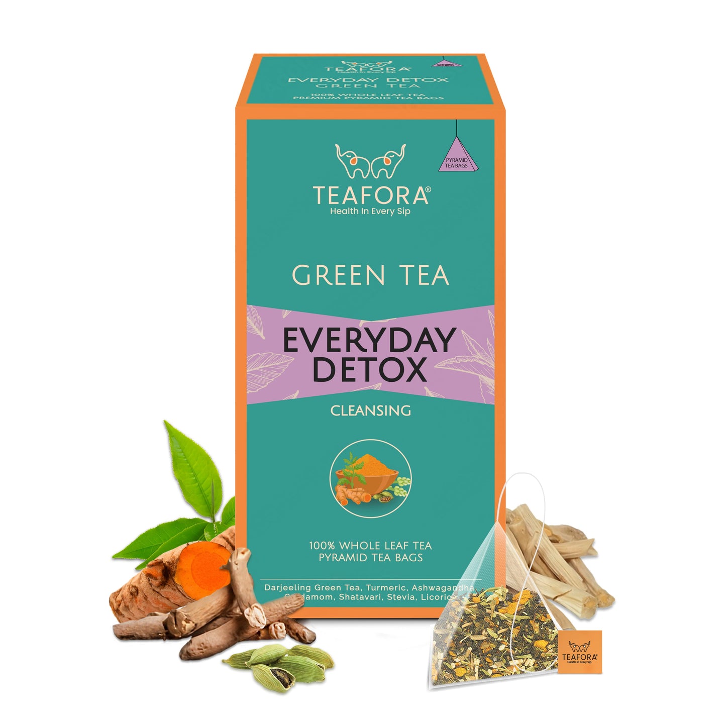 TEAFORA Everyday Detox Green Tea Bags | 20 Count Pyramid Tea Bags