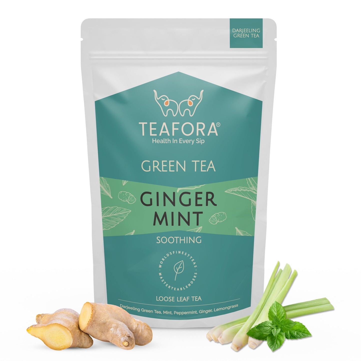 TEAFORA Ginger Mint Green Tea | Relaxing & Calming | Premium Darjeeling Loose Leaf | Immune Support Tea for Daily Wellness | 50 Cups Hot Tea or Iced Tea