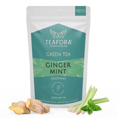 TEAFORA Ginger Mint Green Tea | Relaxing & Calming | Premium Darjeeling Loose Leaf | Immune Support Tea for Daily Wellness | 50 Cups Hot Tea or Iced Tea