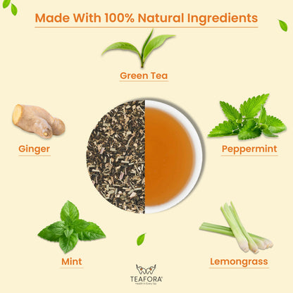 TEAFORA Ginger Mint Green Tea | Relaxing & Calming | Premium Darjeeling Loose Leaf | Immune Support Tea for Daily Wellness | 50 Cups Hot Tea or Iced Tea