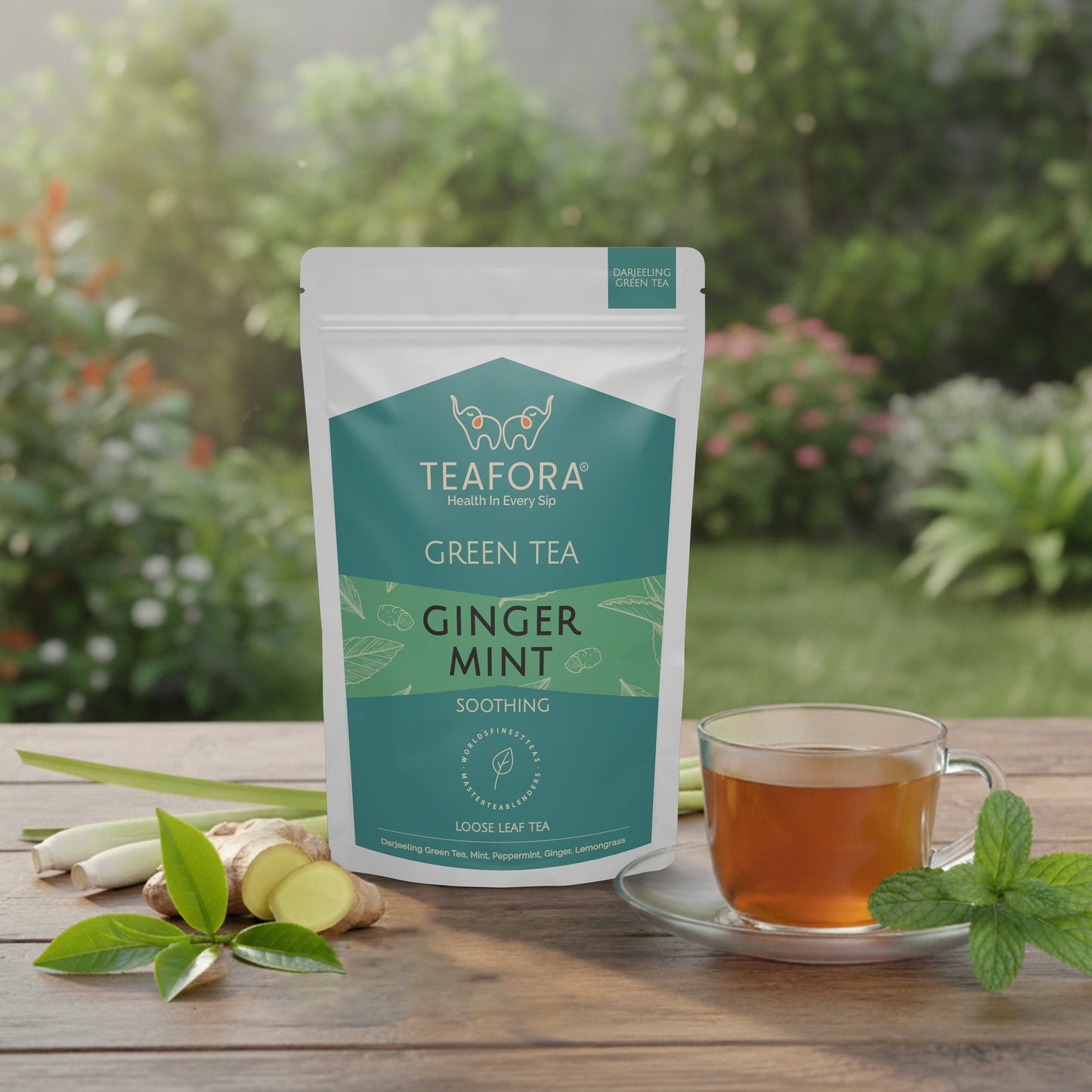 TEAFORA Ginger Mint Green Tea | Relaxing & Calming | Premium Darjeeling Loose Leaf | Immune Support Tea for Daily Wellness | 50 Cups Hot Tea or Iced Tea