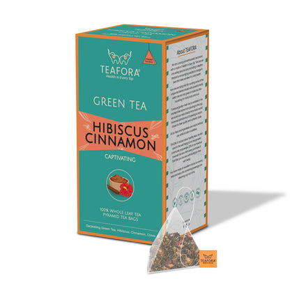 TEAFORA Hibiscus Cinnamon Green Tea | 20 Count Pyramid Tea Bags