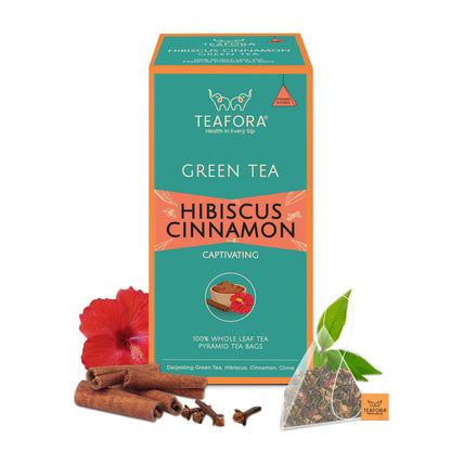 TEAFORA Hibiscus Cinnamon Green Tea | 20 Count Pyramid Tea Bags