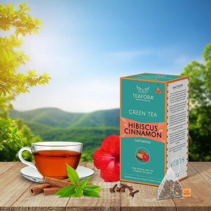 TEAFORA Hibiscus Cinnamon Green Tea | 20 Count Pyramid Tea Bags