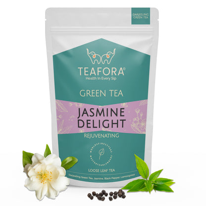 TEAFORA Jasmine Delight Green Tea | Darjeeling Loose Leaf Tea with All Powerful Antioxidants | Supports Immunity |Calming, Relaxing & Bedtime Tea | 50 Cups Hot or Iced Tea