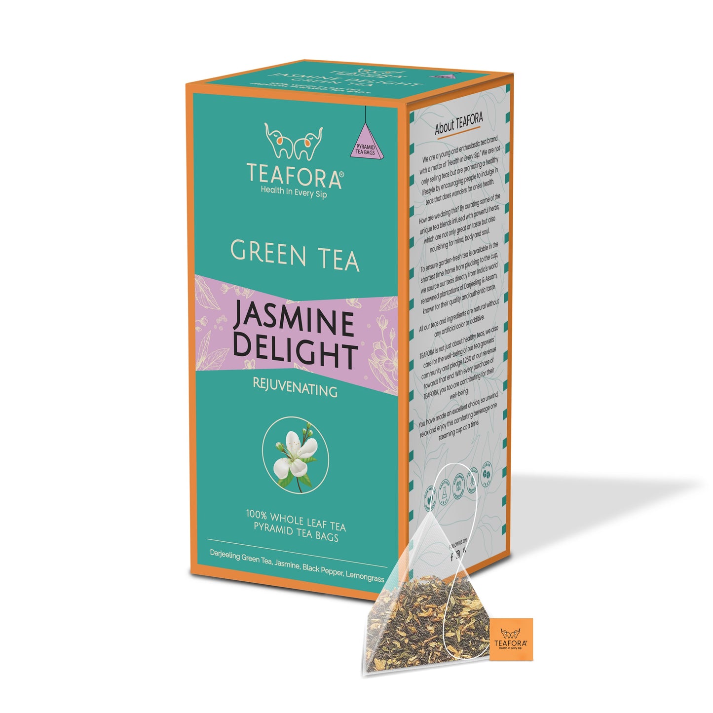 TEAFORA Jasmine Delight Green Tea | 20 Count Pyramid Tea Bags
