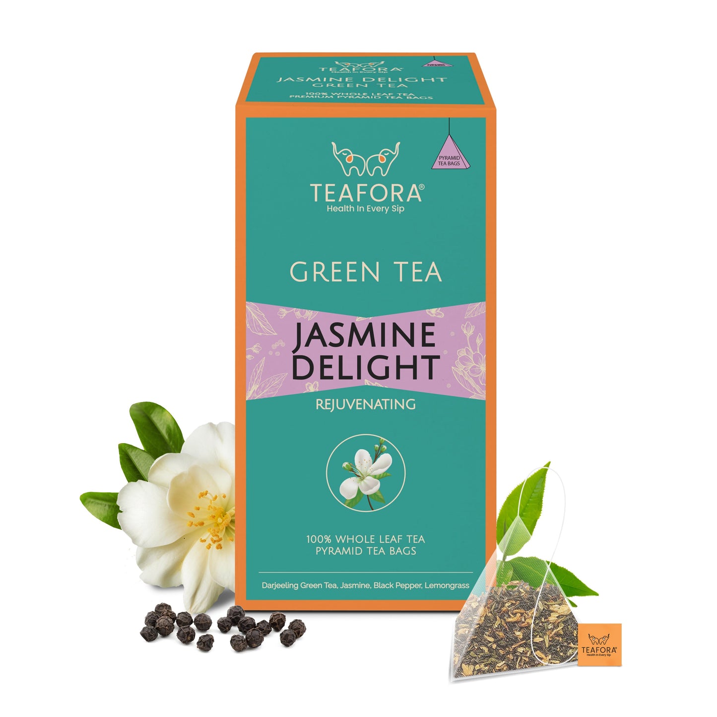 TEAFORA Jasmine Delight Green Tea | 20 Count Pyramid Tea Bags