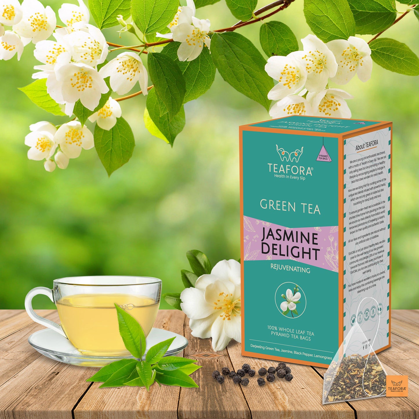 TEAFORA Jasmine Delight Green Tea | 20 Count Pyramid Tea Bags
