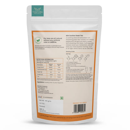 TEAFORA Mint Soother Green Tea | Darjeeling Loose Leaves | Blended with Fresh Mint & Peppermint Leaves | Refreshing & Calming Tea | 50 Cups Hot or Iced Tea