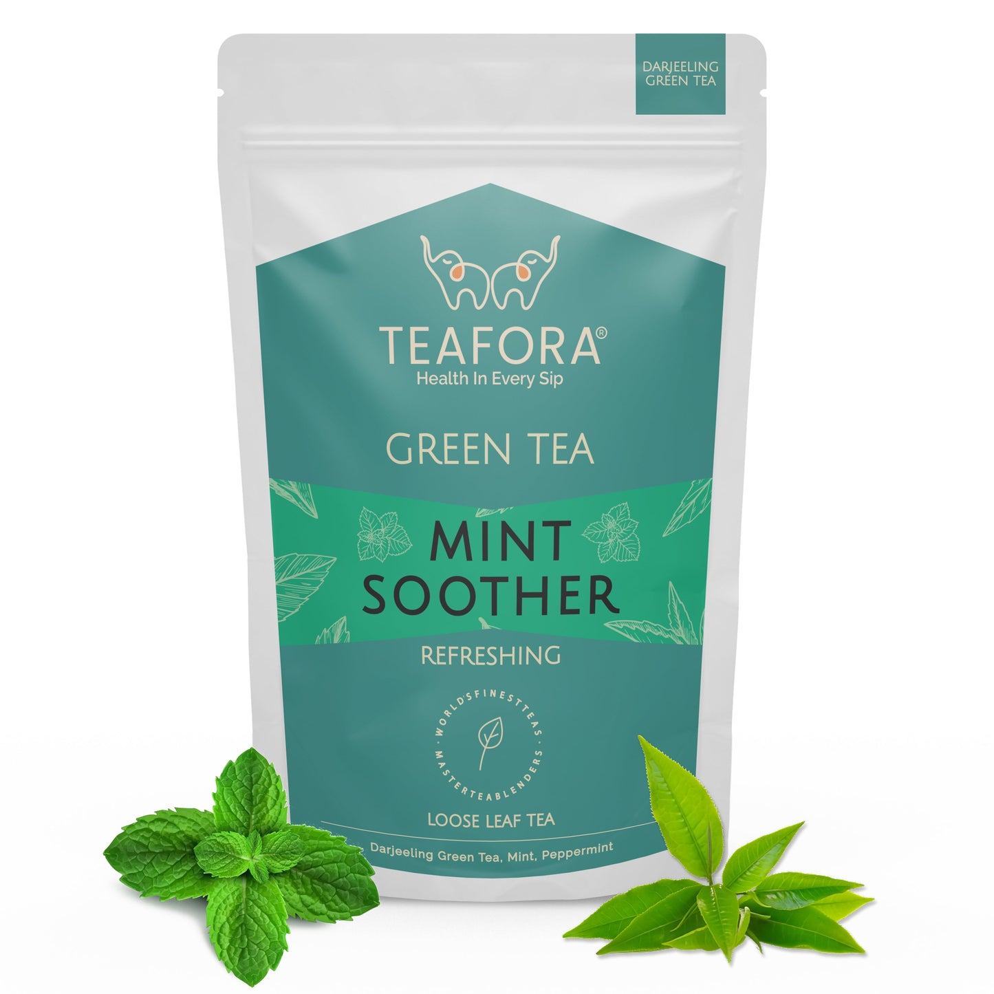 TEAFORA Mint Soother Green Tea | Darjeeling Loose Leaves | Blended with Fresh Mint & Peppermint Leaves | Refreshing & Calming Tea | 50 Cups Hot or Iced Tea