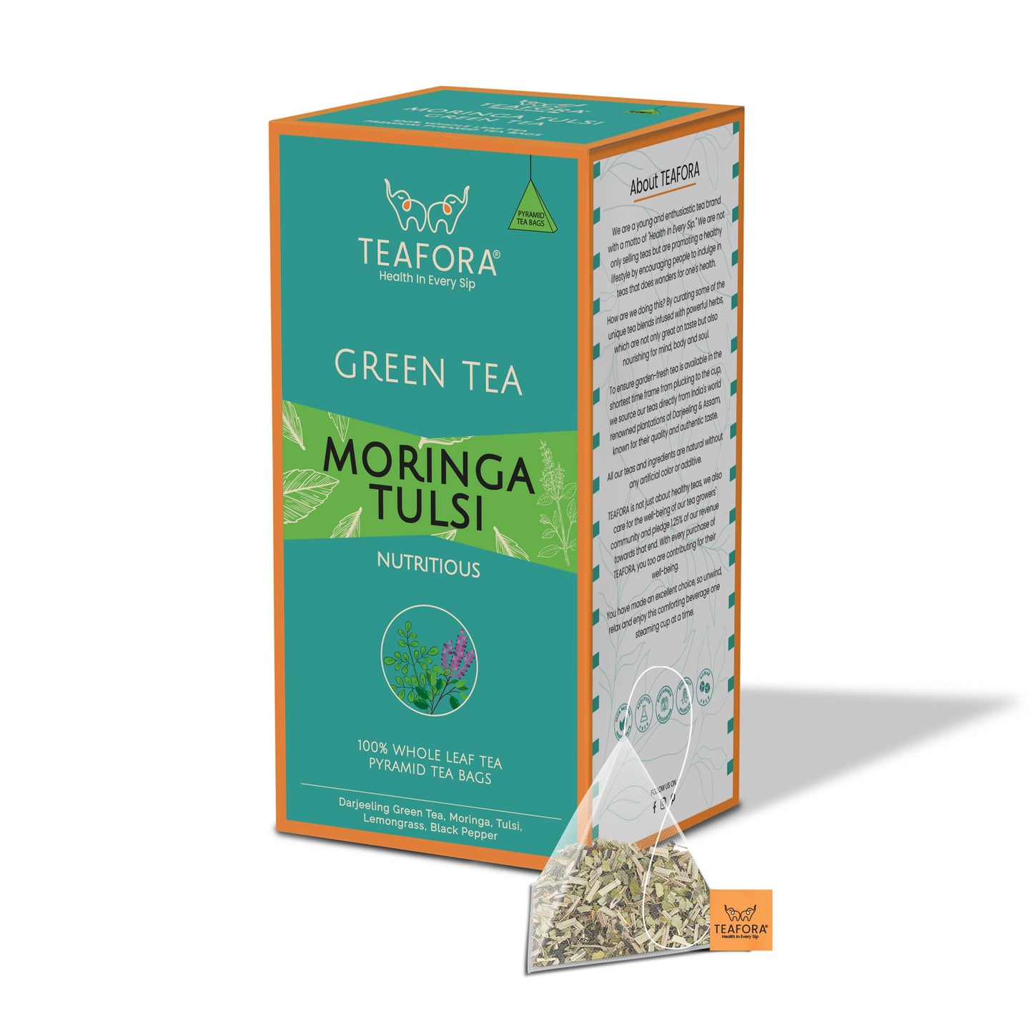 TEAFORA Moringa Tulsi Green Tea | 20 Count Pyramid Tea Bags