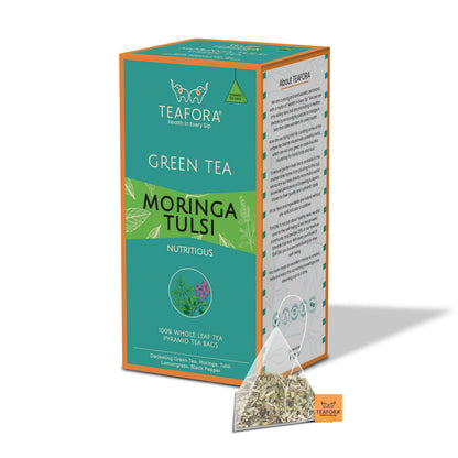 TEAFORA Moringa Tulsi Green Tea | 20 Count Pyramid Tea Bags