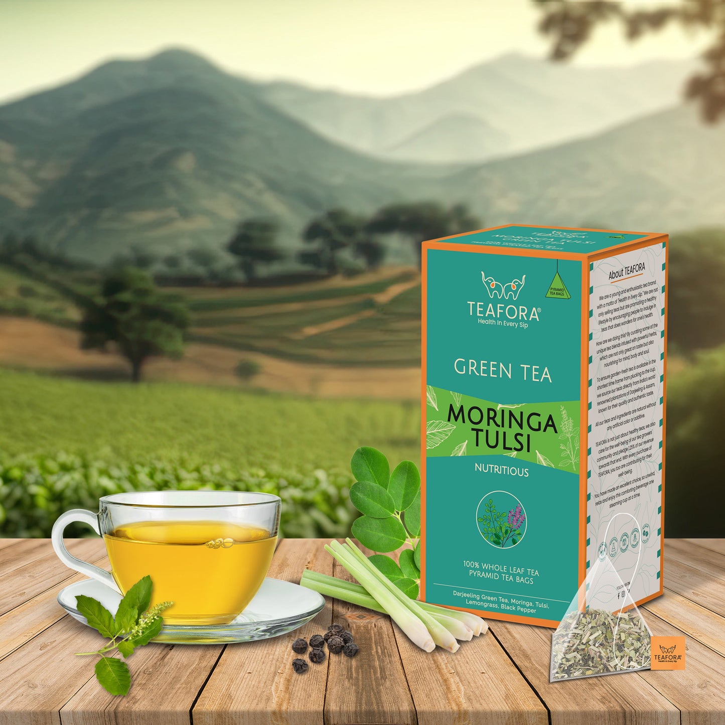TEAFORA Moringa Tulsi Green Tea | 20 Count Pyramid Tea Bags
