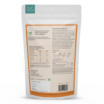 TEAFORA Mountain Rose Green Tea | Loose Leaf Tea | Blended with Rose Petals, Blue Cornflower & Cinnamon | 100% NATURAL INGREDIENTS | Brew Hot or Iced Tea