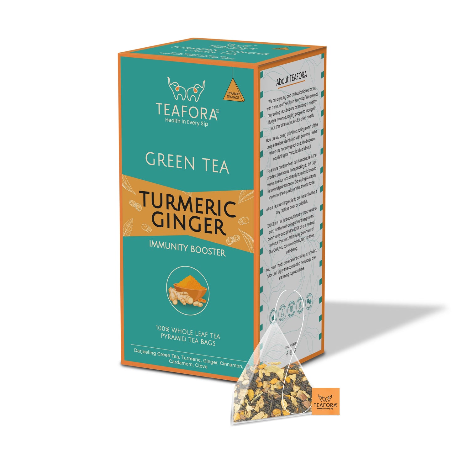 TEAFORA Turmeric Ginger Green Tea | 20 Count Pyramid Tea Bags