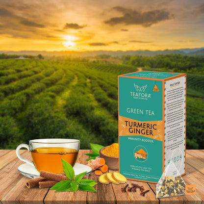 TEAFORA Turmeric Ginger Green Tea | 20 Count Pyramid Tea Bags