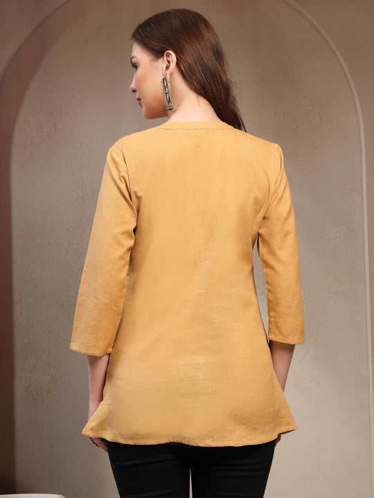 Sangria Women Embroidered Mandarin Collar Cotton Top