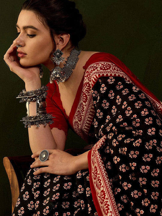Sangria Printed Dabu Saree With Blouse Piece